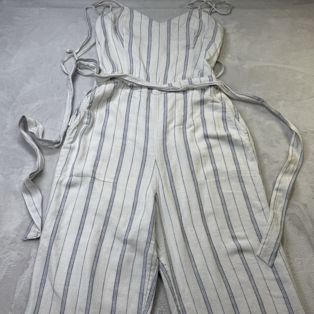 Abercrombie & Fitch Y2K Striped Linen‎ Jumpsuit Tie Strap XS